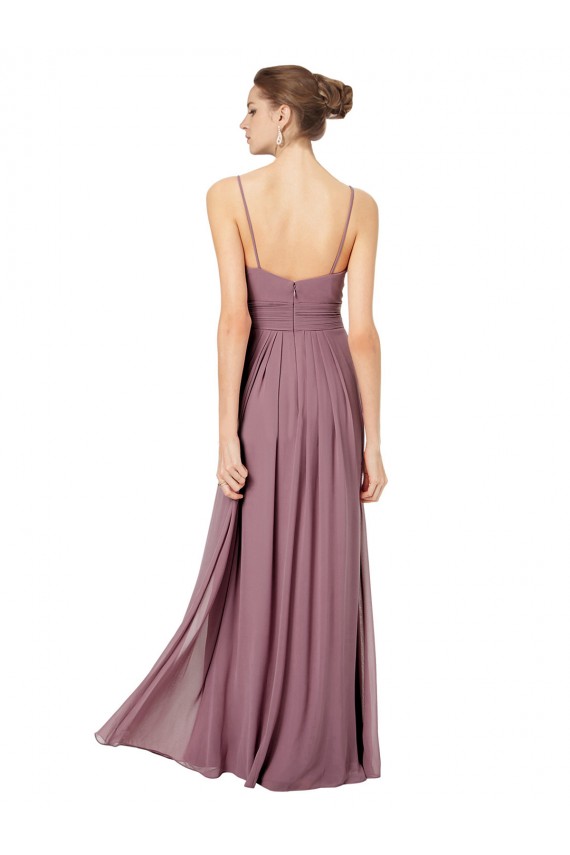 V-Neck Spaghetti Strap Open Back Long Chiffon Bridesmaid Dress UK