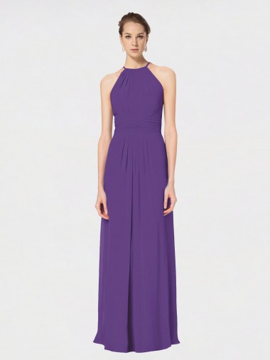 Long Chiffon Spaghetti Strap Halter Bridesmaid Dress UK