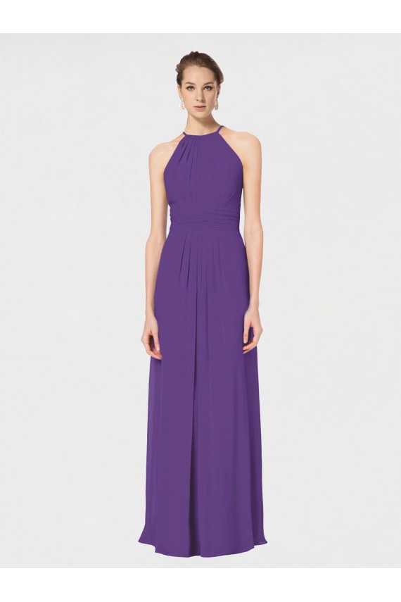 Long Chiffon Spaghetti Strap Halter Bridesmaid Dress UK