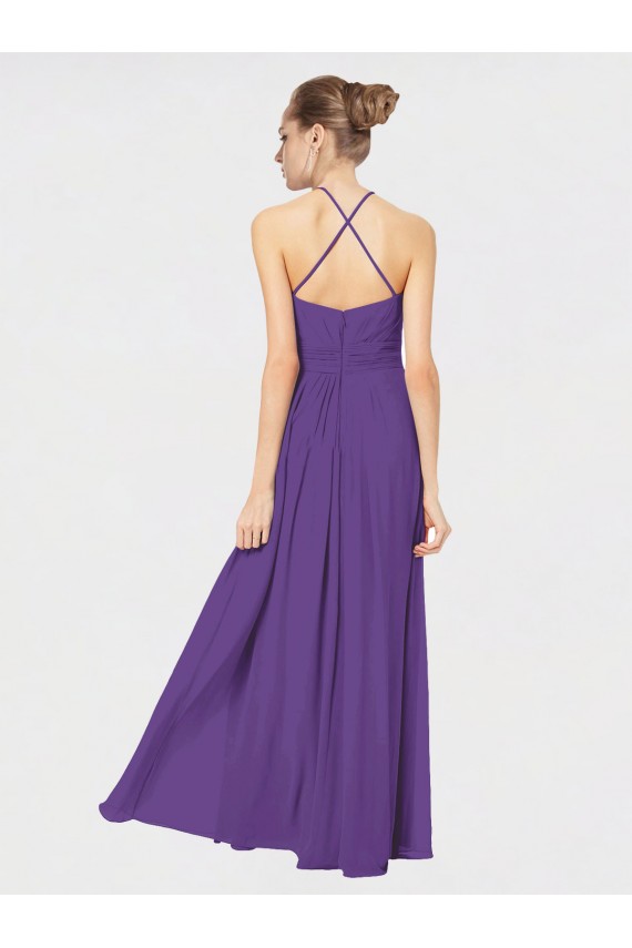 Long Chiffon Spaghetti Strap Halter Bridesmaid Dress UK