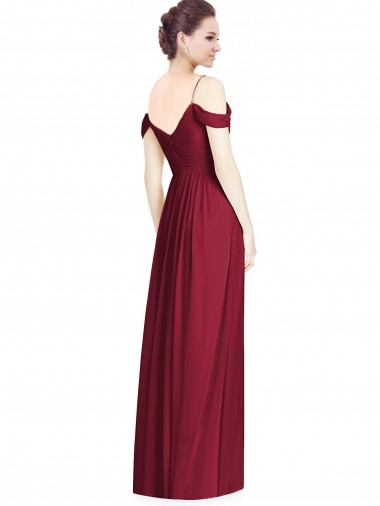 Off the Shoulder Long Chiffon Bridesmaid Dress with Pleated Sleeves UK