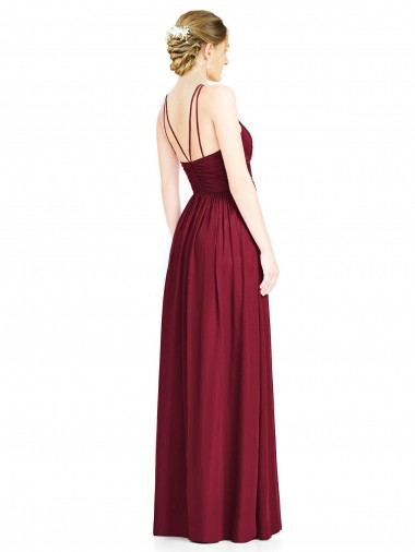 Halter Neck Open Back Draped Chiffon Bridesmaid Dress UK