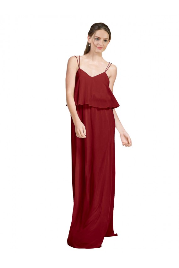 Long Chiffon Bridesmaid Dress with Slim Straps and Open Back UK