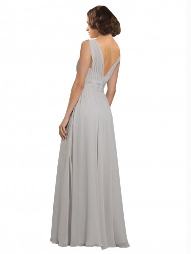 Twist Shouder Full Chiffon Bridesmaids Dress with V-Neckline and V-Back UK