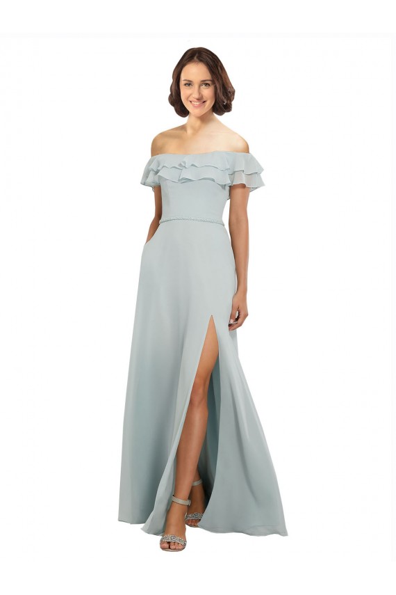 Luxe Chiffon Bridesmaids Dress with Off the Shoulder Flounced Neckline UK