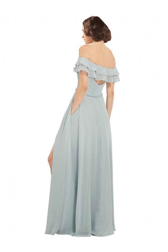 Luxe Chiffon Bridesmaids Dress with Off the Shoulder Flounced Neckline UK