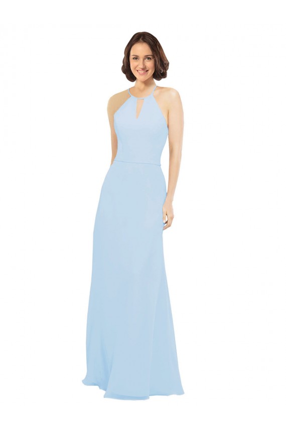 Floor Length Chiffon Bridesmaids Dress with Front Keyhole Neckline UK
