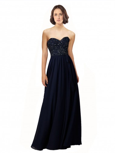 Long Chiffon Sweetheart Neckline Bridesmaid Dress with Beading UK