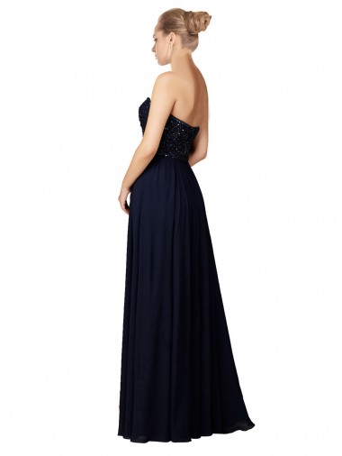 Long Chiffon Sweetheart Neckline Bridesmaid Dress with Beading UK