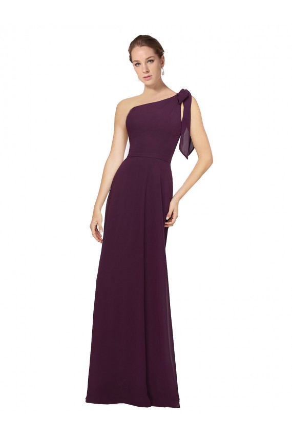 One Shoulder Chiffon Bridesmaids Dress with Shoulder Bow UK