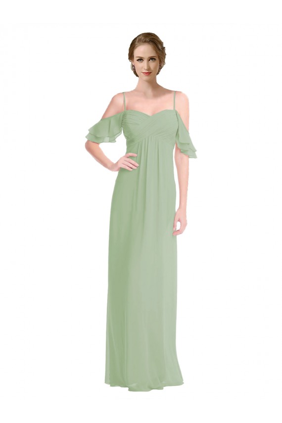 Long Chiffon Off-The-Shoulder Bridesmaid Dress with Double Flounce Sleeves UK