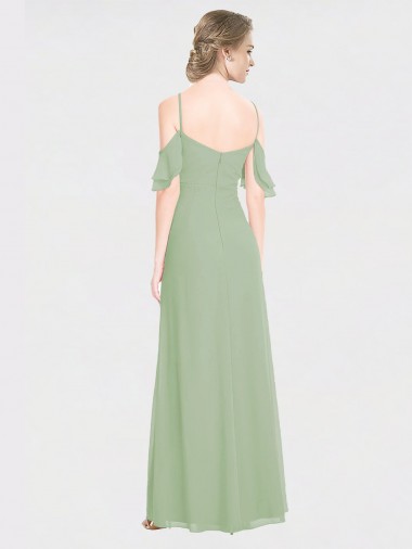 Long Chiffon Off-The-Shoulder Bridesmaid Dress with Double Flounce Sleeves UK