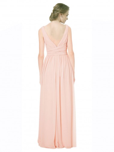Full Length Chiffon Bridesmaid Dress with V-Front and Back UK
