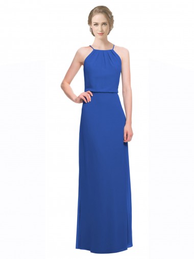 Long Chiffon Spaghetti Strap Bridesmaid Dress with Blouson Top UK