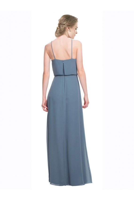 Long Chiffon Spaghetti Strap Bridesmaid Dress with Blouson Top UK
