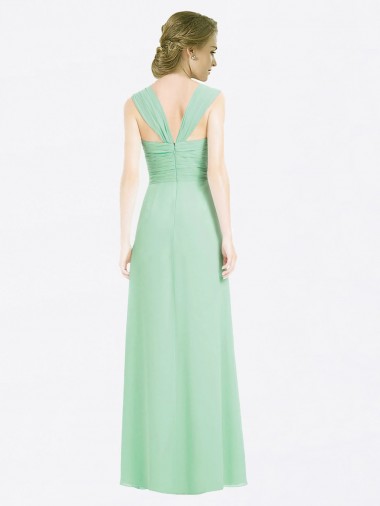 Long Chiffon Bridesmaid Dress with a Sweetheart Neckline and Pleated Shoulder Straps UK