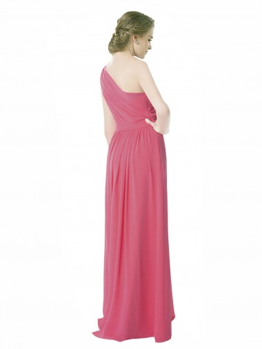 One Shoulder Chiffon Bridesmaid Dress with Asymmetrical Ruched Bodice UK