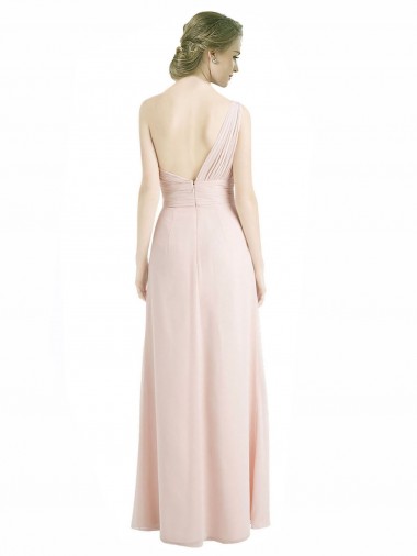 Full Length Chiffon Bridesmaid Dress with One Wide Shoulder Strap UK