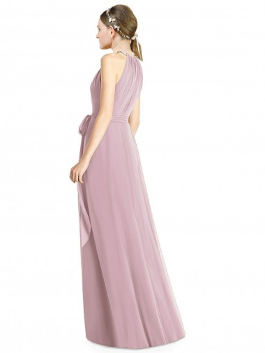 Shirred Halter Neck Long Chiffon Bridesmaid Dress UK