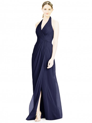 V-Neck Halter Chiffon Bridesmaid Dress with Side Front Slit UK