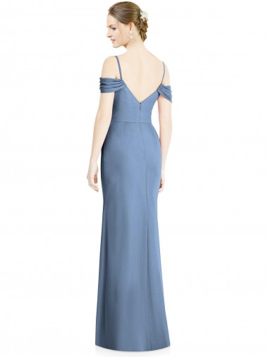 Draped Cold Shoulder Sweetheart Long Chiffon Formal Bridesmaid Dress UK