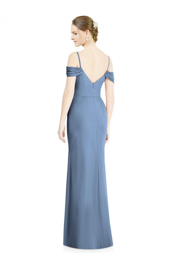 Draped Cold Shoulder Sweetheart Long Chiffon Formal Bridesmaid Dress UK