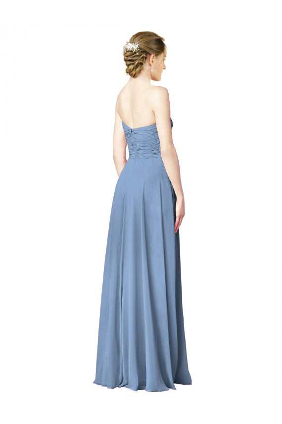 Draped Strapless Sweetheart Full Length Chiffon Bridesmaid Dress UK