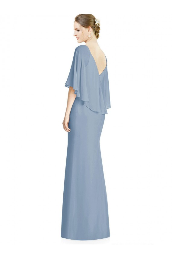 V-Back Trumpet Chiffon Bridesmaid Dress with Draped Cape Overlay UK