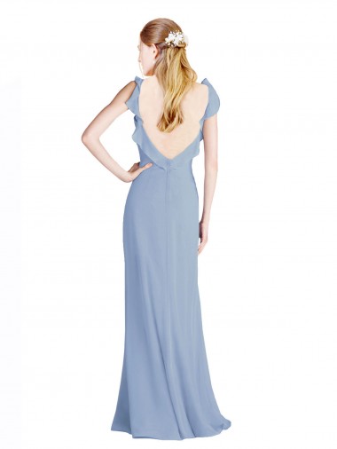 Fluted Chiffon Wrap Bridesmaid Dress with Ruffles V-Neck UK