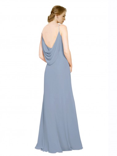 Cowl Back Long Chiffon Slip Bridesmaid Dress with Straps UK