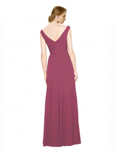 V-Neckline Long Chiffon Bridesmaid Dress with Wide V-Back UK