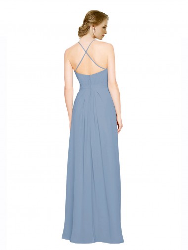 Pleated Halter Neckline A-Line Chiffon Bridesmaid with Criss Cross Back UK