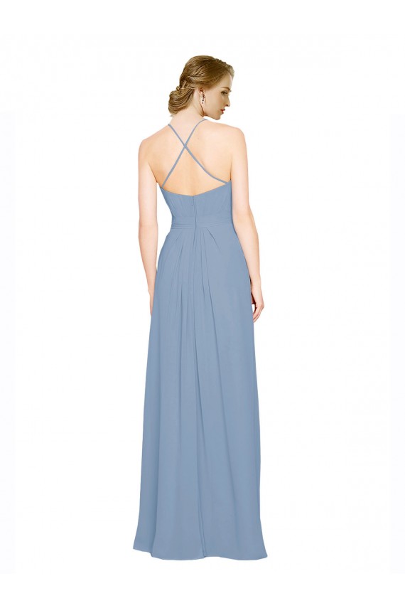 Pleated Halter Neckline A-Line Chiffon Bridesmaid with Criss Cross Back UK