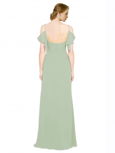 Split Cold Shoulder Draped A-Line Chiffon Bridesmaid Dress UK