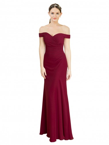 Off the Shoulder Long Chiffon Bridesmaid Dress / Prom Dress with Pleats UK
