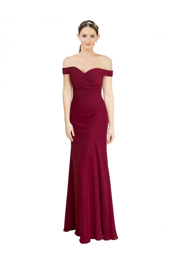 Off the Shoulder Long Chiffon Bridesmaid Dress / Prom Dress with Pleats UK