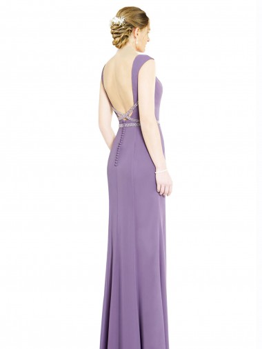 Long Chiffon Bridesmaid Dress with Boat Neckline and Keyhole UK