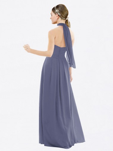 High Halter Neck Chiffon Bridesmaid Dress with Twist-Tie UK