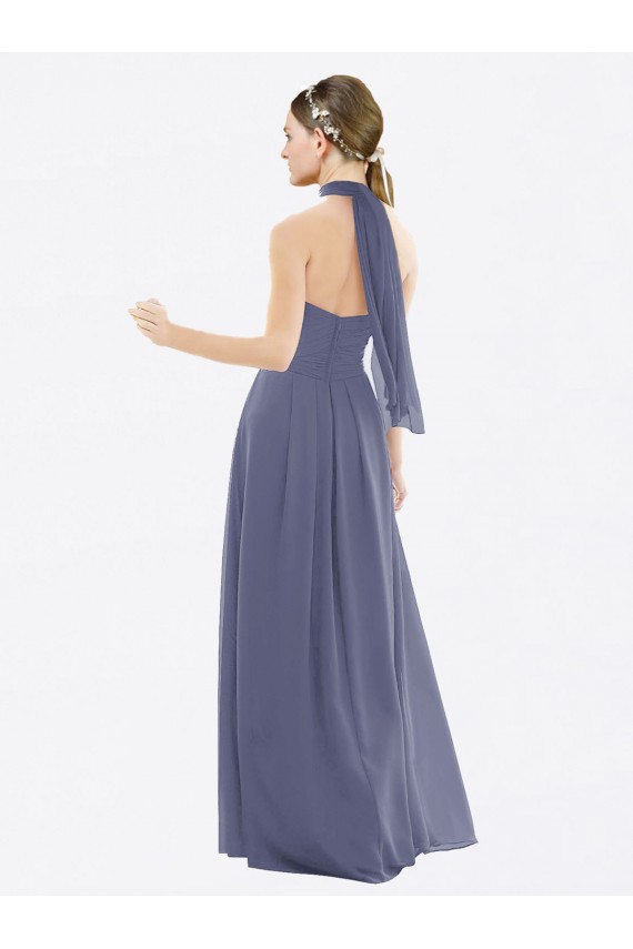 High Halter Neck Chiffon Bridesmaid Dress with Twist-Tie UK