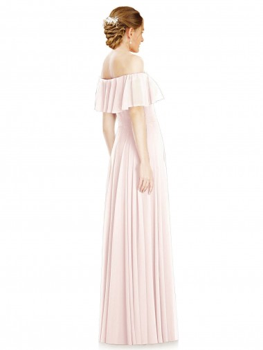 Off the Shoulder Long Bridesmaid Dress With Ruffle Overlay UK
