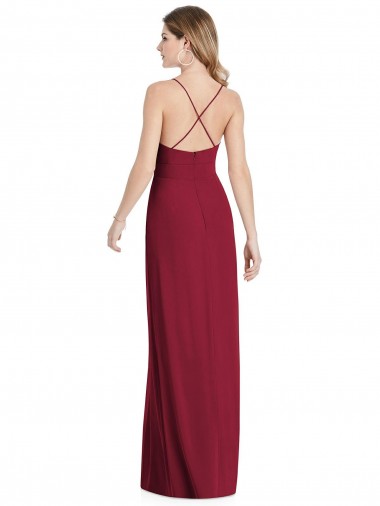 Pleated Skirt Chiffon Maxi Bridesmaid Dress with Pockets UK