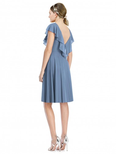 Cocktail Length V-Neck V-Back Short Chiffon Bridesmaid Dress UK