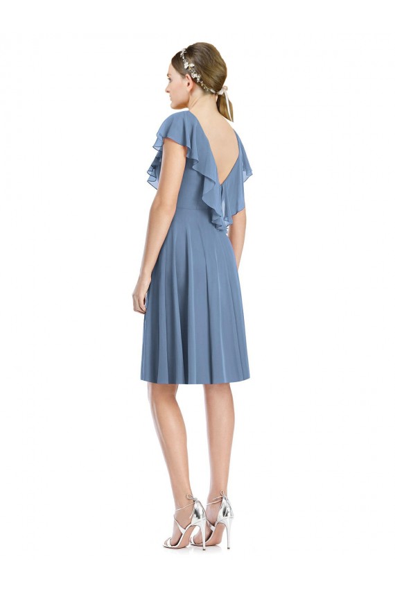 Cocktail Length V-Neck V-Back Short Chiffon Bridesmaid Dress UK