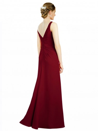 Twist-Knot V-Neckline Long Chiffon Bridesmaid Dress UK