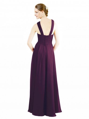 Draped Long Chiffon Bridesmaid Dress with Unique Crossed Neckline UK