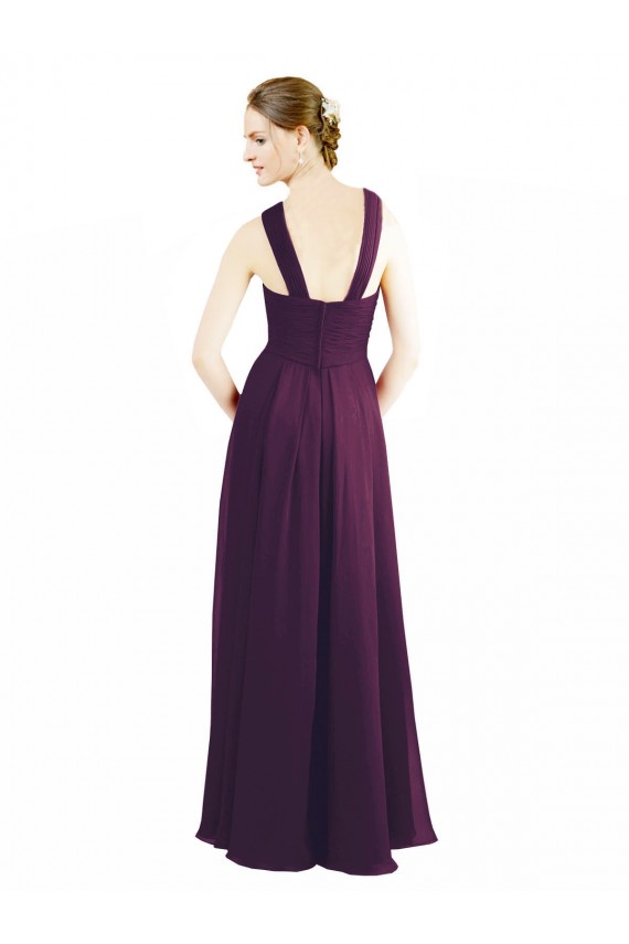 Draped Long Chiffon Bridesmaid Dress with Unique Crossed Neckline UK