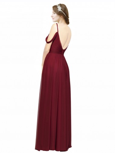 Off the Shoulder V-Neck Petite Chiffon Bridesmaid Dress with Open Back UK