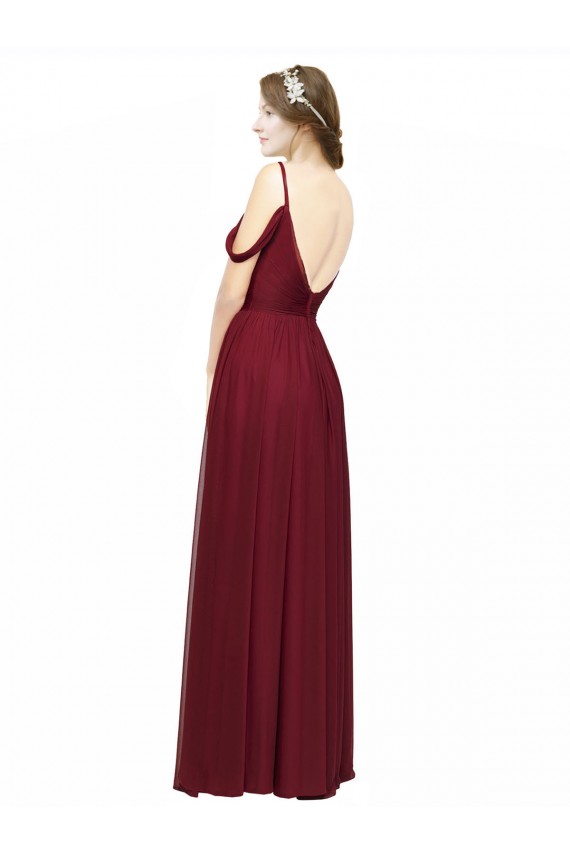 Off the Shoulder V-Neck Petite Chiffon Bridesmaid Dress with Open Back UK