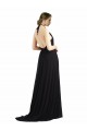 Backless Halter Chiffon Bridesmaid Dress with Front Slit and Tie Open Back UK