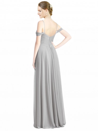 Off the Shoulder Long Chiffon Bridesmaid Dress with Ruched Bodice UK